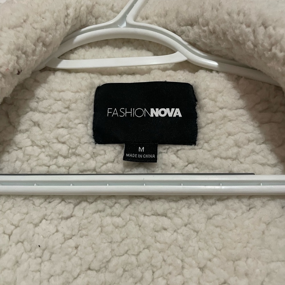 Red, black, off white Sherpa jacket